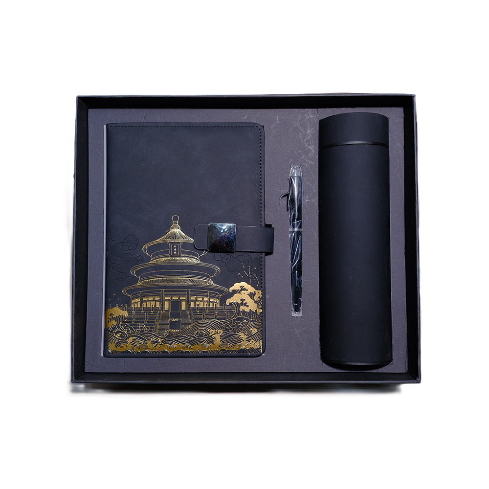 Ensemble cadeau HSS PU Leather Notebook National Trend Notebook Ensemble cadeau, y compris le stylo, la tasse d'eau et le sac cadeau